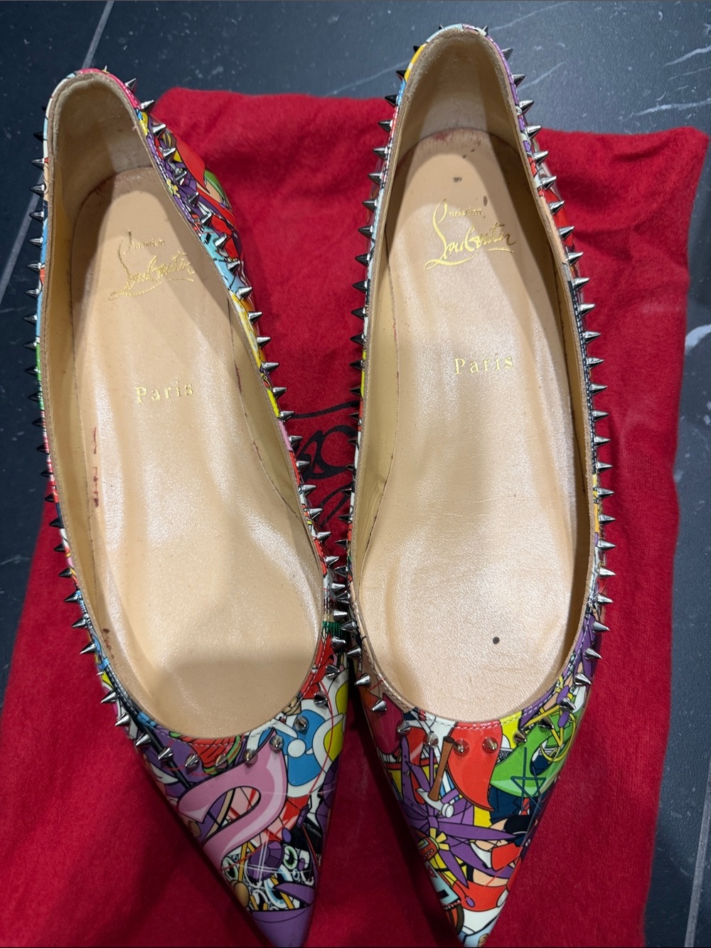 Christian Louboutin Multicolor Graphic Studded Pointed Flats